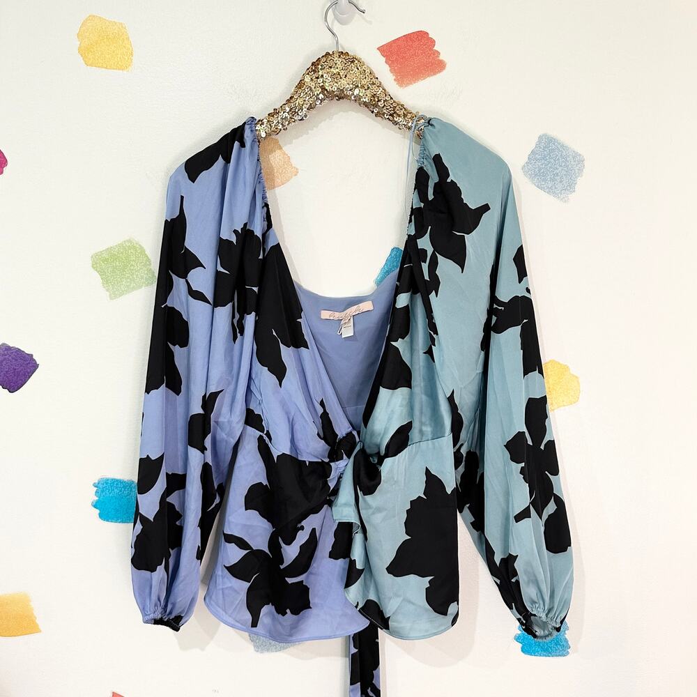 M Hutch Blue Floral Long Sleeve Wrap Blouse - Picture 2 of 5